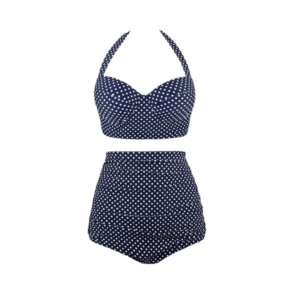 Aixy Womens Two Piece Swimsuit Bikini With Underwired Top Size L Navy Polka Dot